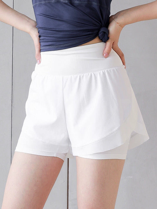 Shorts femininos de dupla camada com cintura alta