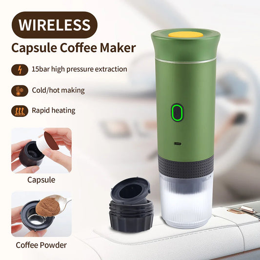 3 Em 1 Mini Máquina De Café Expresso Elétrica Portátil Sem Fio Para Carro E Casa Acampamento Viagem Cápsula Cafeteira